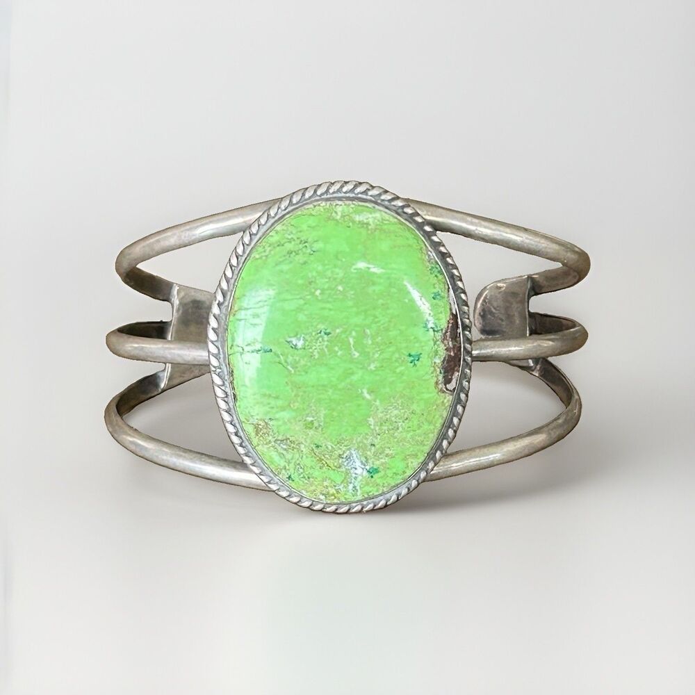 Chimney Butte Sterling Silver Green Turquoise Cuff Bracelet Navajo Signed 40.3g